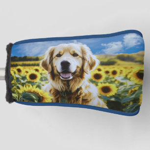 Golden Retriever in a Sunflower Field Golf Head Cover
