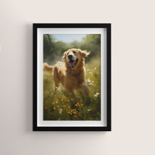 Golden Retriever in a Sunlit Meadow Poster