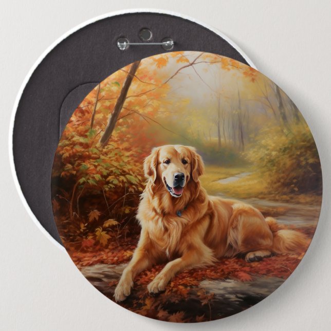 Golden Retriever in Autumn Leaves Fall Inspire  6 Cm Round Badge (Front & Back)