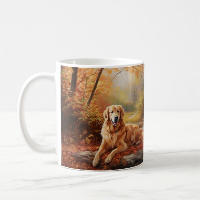 Golden Retriever in Autumn Leaves Fall Inspire  Coffee Mug (Left)
