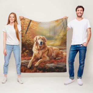 Golden Retriever in Autumn Leaves Fall Inspire Fleece Blanket