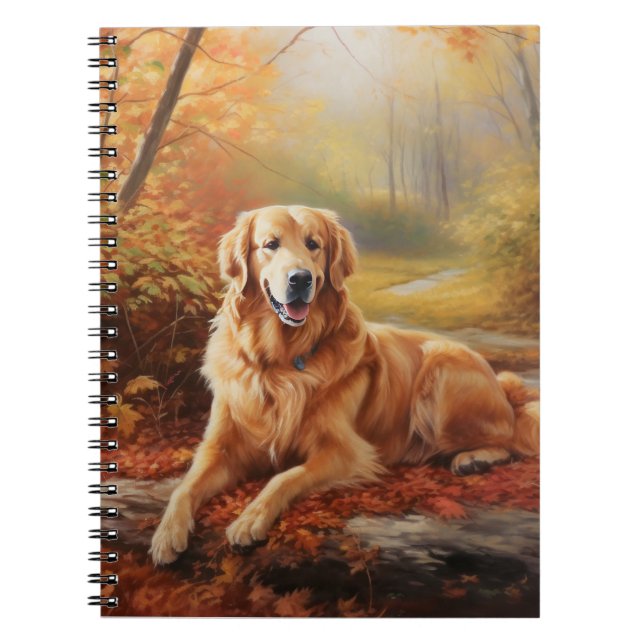 Golden Retriever in Autumn Leaves Fall Inspire  Notebook (Front)