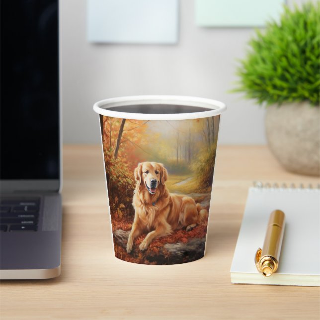 Golden Retriever in Autumn Leaves Fall Inspire  Paper Cups (Insitu)