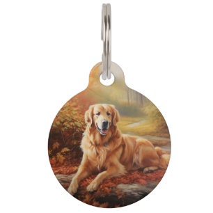 Golden Retriever in Autumn Leaves Fall Inspire Pet Tag
