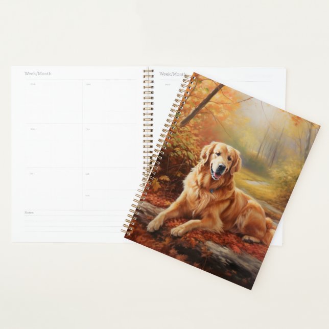 Golden Retriever in Autumn Leaves Fall Inspire  Planner (Display)