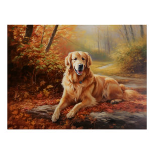 Golden Retriever in Autumn Leaves Fall Inspire  Poster