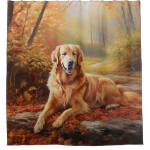 Golden Retriever in Autumn Leaves Fall Inspire  Shower Curtain