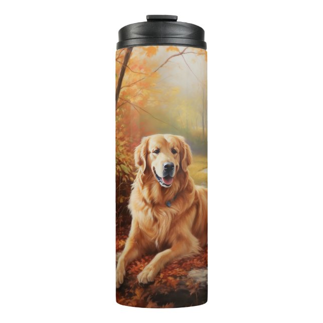 Golden Retriever in Autumn Leaves Fall Inspire  Thermal Tumbler (Front)