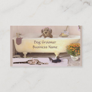 Golden Retriever In Bath Cat Tub Groomer Business Business Card
