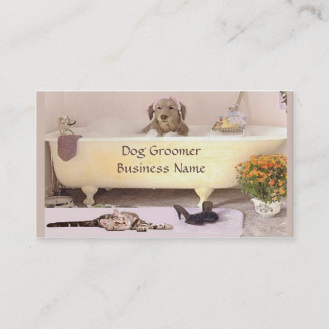 Golden Retriever In Bath Cat Tub Groomer Business Business Card (Front)