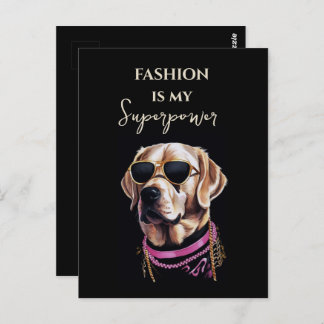 Golden  retriever in black glasses in gold chains postcard
