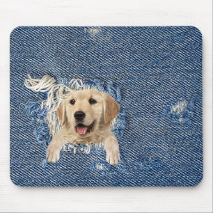 golden retriever in blue jean hole mouse mat