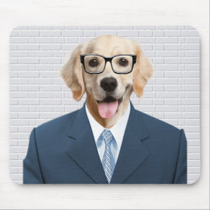 golden retriever in business suit mouse mat
