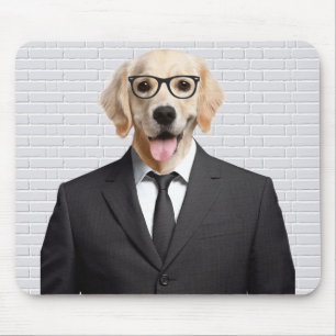 golden retriever in business suit mouse mat