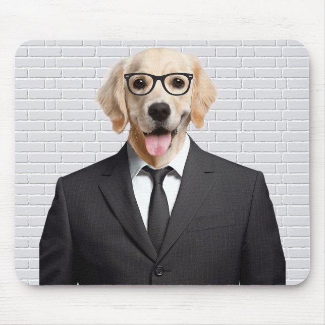 golden retriever in business suit mouse mat (Front)