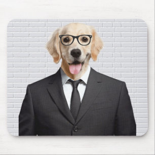 golden retriever in business suit mouse mat