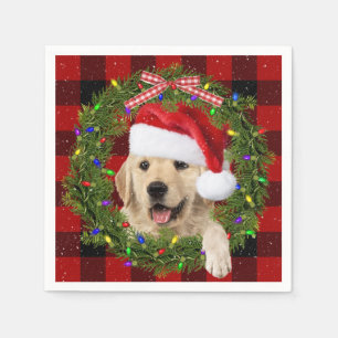 Golden Retriever In Christmas Wreath Napkin
