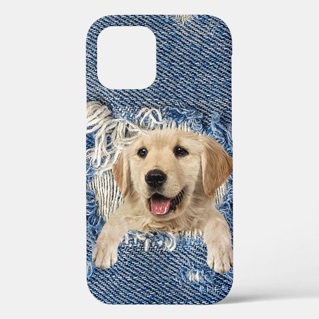 Golden Retriever in Denim Hole Case-Mate iPhone Case (Back)