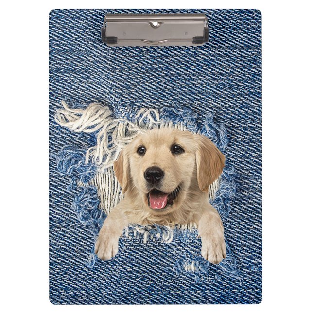 Golden Retriever in Denim Hole Clipboard (Front)