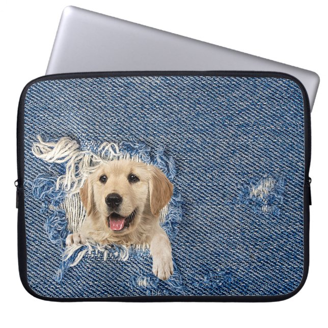 Golden Retriever in Denim Hole  Laptop Sleeve (Front)