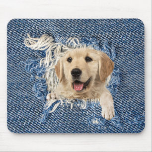 Golden Retriever in Denim Hole Mouse Mat