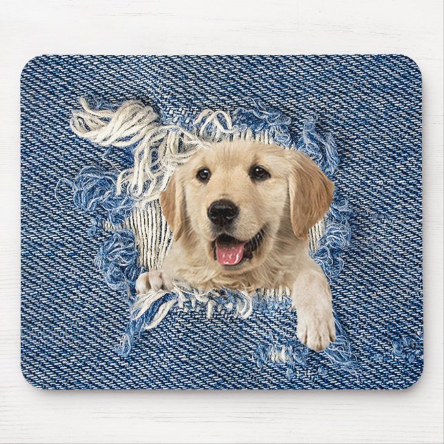 Golden Retriever in Denim Hole Mouse Mat (Front)