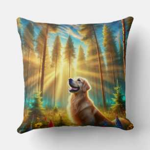 Golden Retriever in Enchanted Forest Cushion