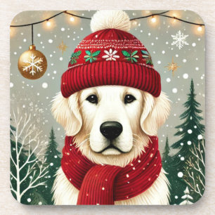 Golden Retriever in Festive Sweater - Cozy Christm Coaster