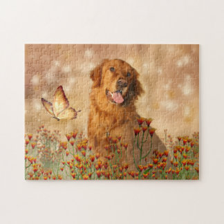 Golden retriever in flowers jigsaw puzzle
