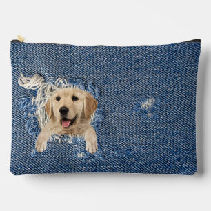 Golden Retriever in Frayed Denim Accessory Pouch