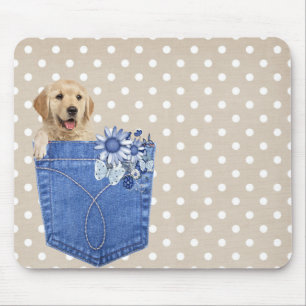 Golden Retriever in Jean Pocket Mouse Mat