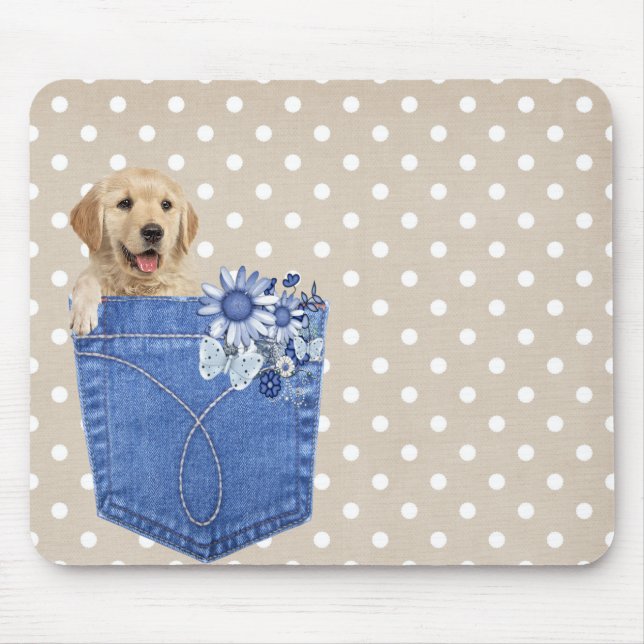 Golden Retriever in Jean Pocket Mouse Mat (Front)