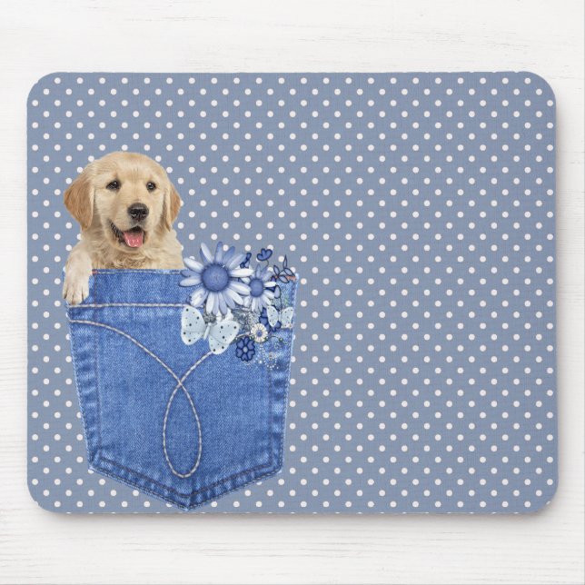 Golden Retriever in Jean Pocket Mouse Mat (Front)