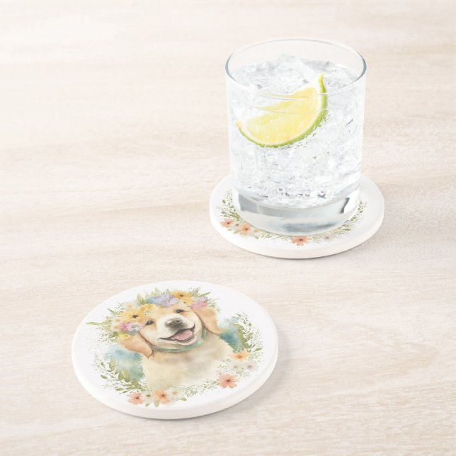 Golden Retriever In Laurel Wreath Coaster (Side)