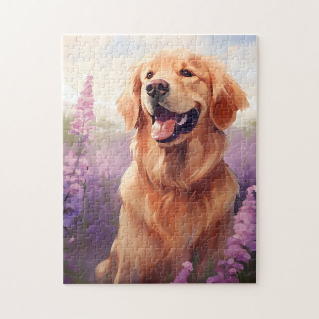 Golden Retriever in Lavender field Jigsaw Puzzle (Vertical)