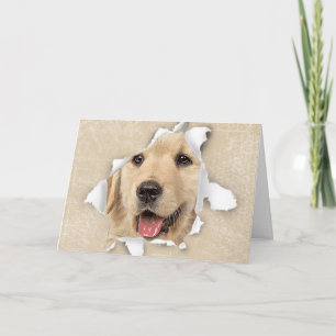 Golden Retriever In Paper Hole Hello Card