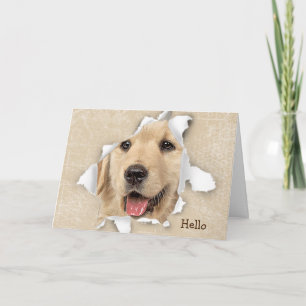 Golden Retriever In Paper Hole Hello Card