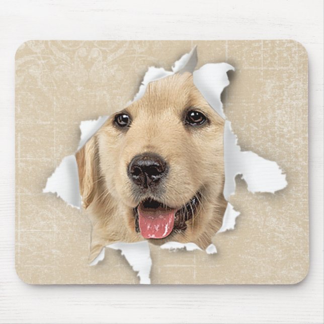 Golden Retriever In Paper Hole Mouse Mat (Front)