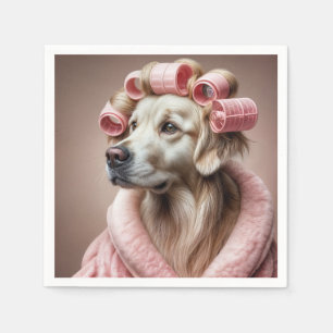 Golden Retriever In Pink Hair Curlers Napkin