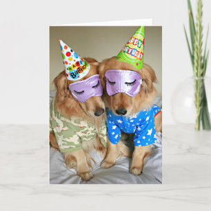 Golden Retriever in Pyjamas Birthday Card