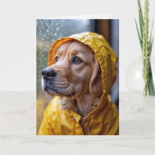 Golden Retriever In Raincoat Thinking of You Card