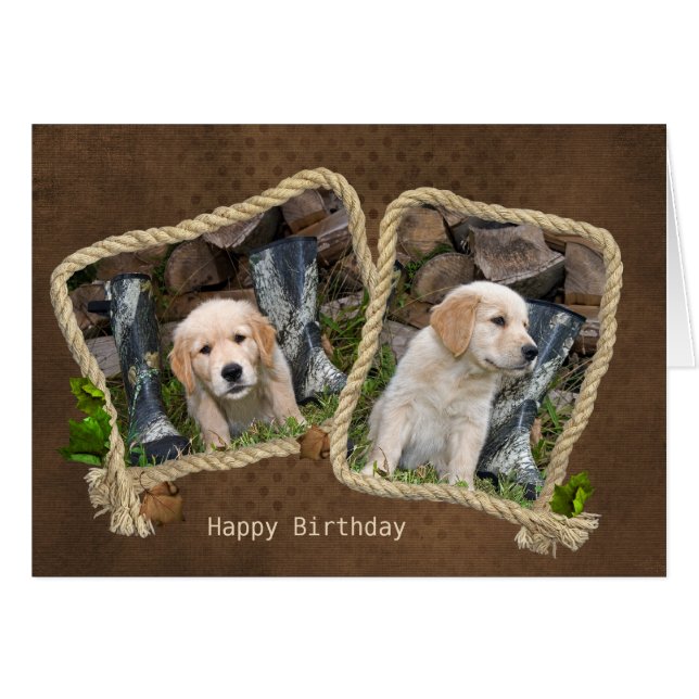 Golden Retriever in rope frame for birthday (Front Horizontal)