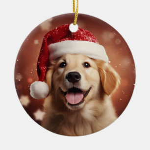 Golden Retriever in Santa Hat Ceramic Tree Decoration