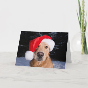 Golden Retriever in Santa Hat Holiday Card