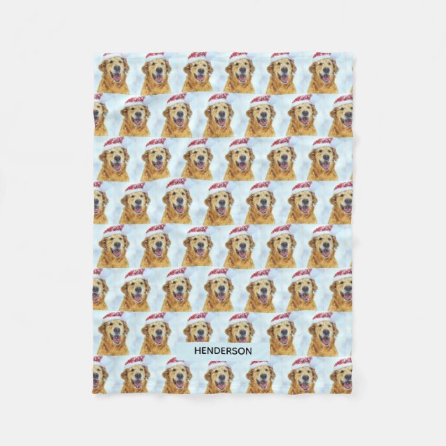 Golden Retriever in Santa Hat or Custom Dog Photo Fleece Blanket (Front)