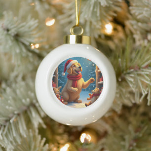 Golden Retriever in Santa’s Workshop Christmas Ceramic Ball Christmas Ornament