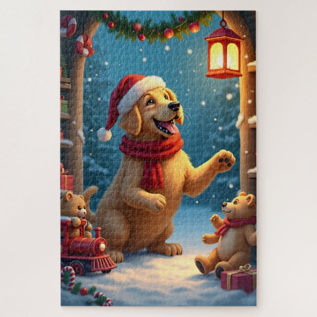 Golden Retriever in Santa’s Workshop Christmas Jigsaw Puzzle (Vertical)