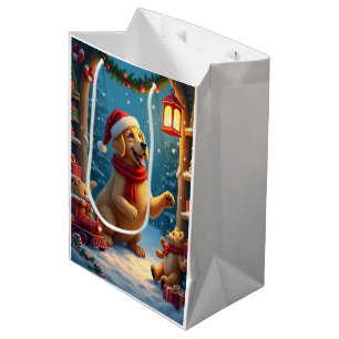 Golden Retriever in Santa’s Workshop Christmas Medium Gift Bag