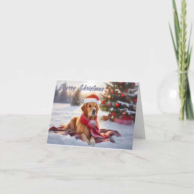 Golden Retriever in Snow Christmas Card (Front)