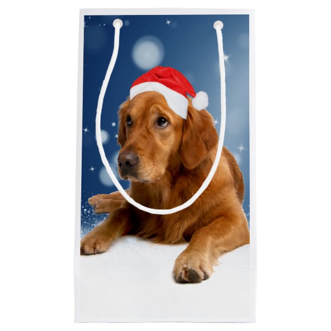 Golden Retriever in Snow Christmas Small Gift Bag (Front)